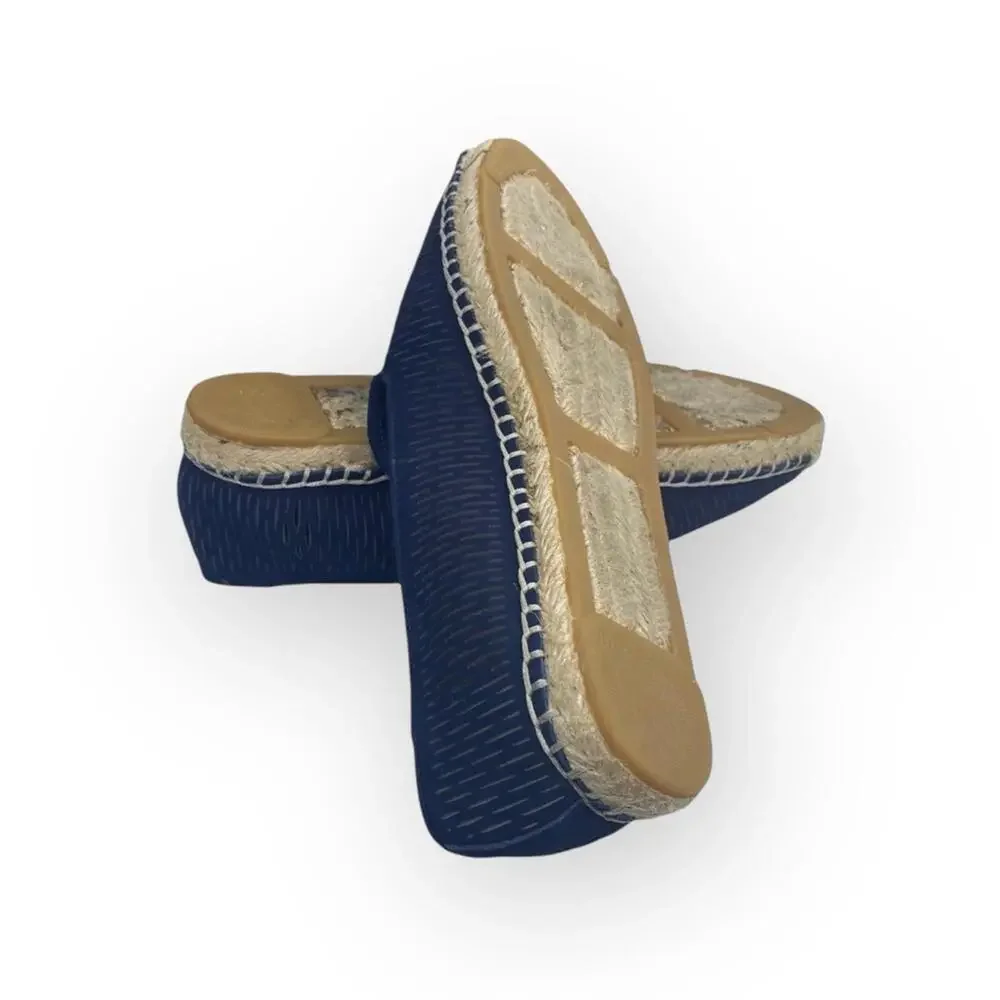 Vince Camuto ⌘ Disti Perforated Leather Flat Jute Trim Espadrilles ⌘ Navy 36 6M